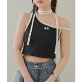 BK/WHT | 【Chico】チョーカー付アシメワンショル刺繍タンクトップ | PAL GROUP OUTLET