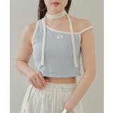 BLE/WHT | 【Chico】チョーカー付アシメワンショル刺繍タンクトップ | PAL GROUP OUTLET