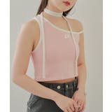 PNK/WHT | 【Chico】チョーカー付アシメワンショル刺繍タンクトップ | PAL GROUP OUTLET