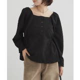 BLK | 【mystic】エンボスパフ 長袖ブラウス | PAL GROUP OUTLET