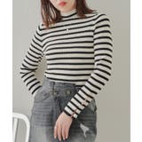 B/WHT/BK | 【Chico】ハイネック袖スリットボタンリブニット | PAL GROUP OUTLET