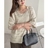 ベージュ | 【DouDou】段染半袖スキッパーニット | PAL GROUP OUTLET