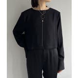 BLACK | 【Pasterip】Acetate power shoulder top | PAL GROUP OUTLET