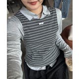 GRAY | ボーダータンクレイヤード襟付きシアーカットシャツ | PAL GROUP OUTLET