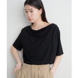 BLK | 【Omekashi】ボートネックドレープ半袖Ｔ | PAL GROUP OUTLET