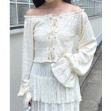 【mystic】[mline]レースアップ ジャガードブラウス | PAL GROUP OUTLET | 詳細画像1 