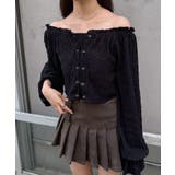 BLK | 【mystic】[mline]レースアップ ジャガードブラウス | PAL GROUP OUTLET