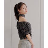 【Chico】チョーカー付きフラワープリントギャザートップス | PAL GROUP OUTLET | 詳細画像14