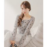 GRY | 【Chico】スクエアネックドットトップス | PAL GROUP OUTLET