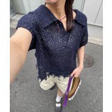 NAVY | 【Ciaopanic】ペーパーヤーンダメージニットポロベスト | PAL GROUP OUTLET