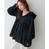 ブラック | 【Discoat】フリルフードギャザー切り替えシャツ | PAL GROUP OUTLET