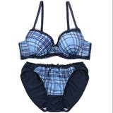 ネイビー | 【GHカップ】タータンチェックプリント 3/4モールドカップブラ&ショーツ | palissee