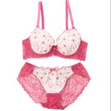 ピンク | ラインフラワーレース３/４モールドカップブラ＆ショーツ | palissee