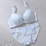 サックス | プチフラワー刺繍３/４モールドカップブラ＆ショーツ | palissee