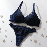 ネイビー | 【EFカップ】Sparkle Veil ブラ&Tバックショーツ | palissee