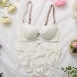 ベージュ | 【EFカップ】ふんわりガーリーシフォン3/4カップブラ&ショーツ | palissee