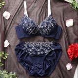 ネイビー | 【脇高】ボタニカルリーフ 3/4カップブラ&ショーツ | palissee