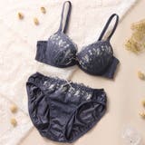 ネイビー | 【EFカップ】アンティークフラワーバード刺繍 3/4カップブラ&ショーツ | palissee