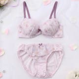 パープル | 【EFカップ】フェミニンフラワーガーデンプリント ３/４カップブラ＆ショーツ  | palissee