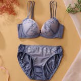 ブルー | フラワーレースレースストラッピー 3/4カップブラ&ショーツ | palissee
