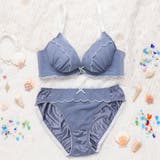 ブルー | 【EFカップ】バイカラーフラワーレース 3/4カップブラ&ショーツ | palissee