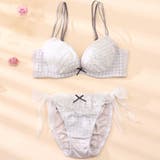 グレー | ギンガムチェックフラワー3/4カップブラ&ショーツ  | palissee