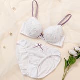 パープル | ロマンスフルール3/4カップブラ&バックレースフレアショーツ | palissee