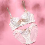 アイボリー | 【脇高】 フェミニン大花刺繍３ ４モールドカップブラ＆バックレースショーツ | palissee