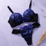 ブルー | 【脇高】グランローズ３/４モールドカップブラ＆バックレースTバック  E F | palissee