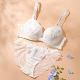 アイボリー | 【脇高】フルーレットリボン３ ４モールドカップブラ＆バックレースショーツ B | palissee