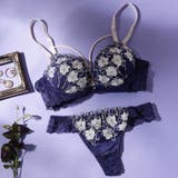 ネイビー | バイカラーマカロニコード3 4モールドカップブラ&バックレースTバック E | palissee