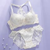 アイボリー | 【脇高】フロントホック背中見せ3 4モールドカップブラ&バックレースショーツ E | palissee