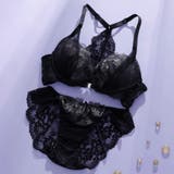 ブラック | 【脇高】フロントホック背中見せ3 4モールドカップブラ&バックレースショーツ E | palissee