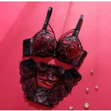 レッド | 【脇高】ヴェルヴェットアイヴィ３ ４モールドカップブラ＆バックレースショーツ B | palissee