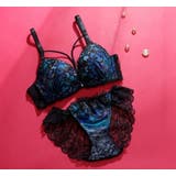 ブルー | 【脇高】ヴェルヴェットアイヴィ３ ４モールドカップブラ＆バックレースショーツ E | palissee