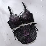 ダークパープル | 【脇高】ノワールローズ 脇高ブラ＆バックレースひもショーツ  A B C D | palissee