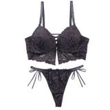 ビスチェ風モノトーンレースアップ 脇高ブラ＆Tバックショーツ A | palissee | 詳細画像14 