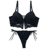 【脇高】ビスチェ風モノトーンレースアップ脇高ブラ＆Tバックショーツ  E F | palissee | 詳細画像15 