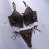 グレー | 【脇高】ビスチェ風モノトーンレースアップ脇高ブラ＆Tバックショーツ  E F | palissee