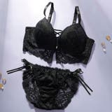 ブラック | ビスチェ風モノトーンレースアップ 脇高ブラ＆バックレースショーツ E | palissee