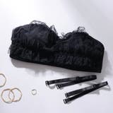 ブラック | チュールフリルストラップレスブラ（S・M・Lサイズ） | palissee