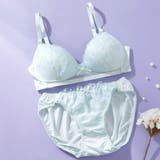 ミント | 【ノンワイヤー】ガーリーリボンレースノンワイヤーブラ&ショーツ | palissee