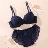 ネイビー | シンプルレース3/4モールドカップノンワイヤーブラ&ショーツ | palissee
