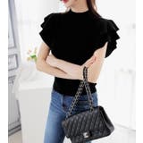 ブラック | 袖フリル ダブルフリル Tシャツ | パーティードレス通販 Precious Lady