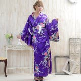 パープル | 孔雀サテン和柄ロング着物ドレス 和柄 衣装 | アクセサリーショップPIENA
