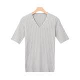 グレー | ★ネックが選べる半袖リブニットニット トップス リブ 半袖 Vネック | Pierrot