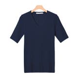 ネイビー | ★ネックが選べる半袖リブニットニット トップス リブ 半袖 Vネック | Pierrot
