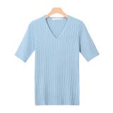 ペールブルー | ★ネックが選べる半袖リブニットニット トップス リブ 半袖 Vネック | Pierrot