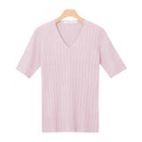 ペールピンク | ★ネックが選べる半袖リブニットニット トップス リブ 半袖 Vネック | Pierrot