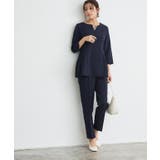 ネイビー | キーネックパールブラウスセットアップ セットアップ パール | Pierrot